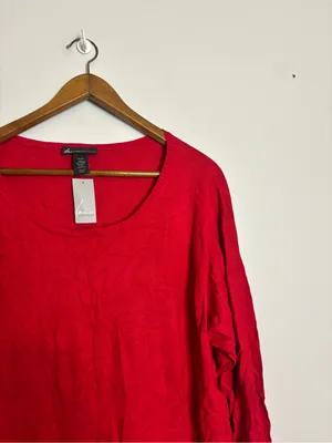 Lane Bryant NWT Cherry Lipstick Red Scoopneck Lace Hem Trim Long Sleeve Top thumbnail 3