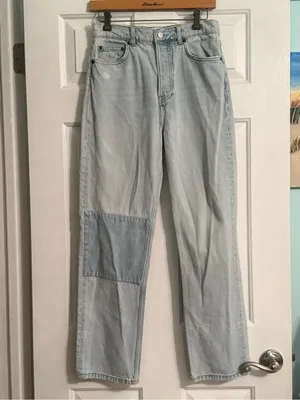 Reformation Jeans Cynthia High Rise Straight Leg Patch Jeans in Tahoe Wash thumbnail 2