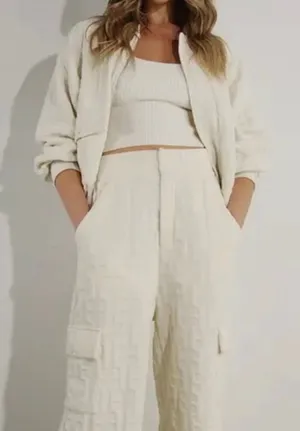 Embossed in Bomber and Long Pants Set by Mulla White thumbnail 1
