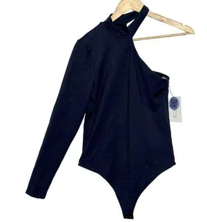Abercrombie & Fitch Black Nylon Collared Asymmetric Long Sleeve Bodysuit Size M thumbnail 1