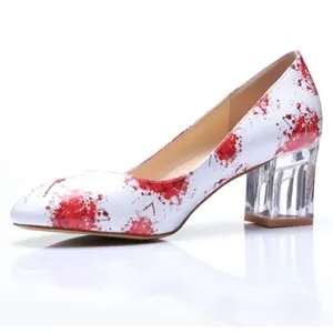 Reindee Lusion White Red Splatter Transparent Block Mid Heel RoundToe Size 5 NEW thumbnail 13