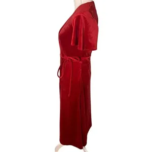 Marine Layer Viola Velour Wrap Dress - Red Dhalia XS thumbnail 3