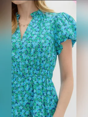 Entro Blue Floral Puff-Sleeve Maxi Dress thumbnail 2