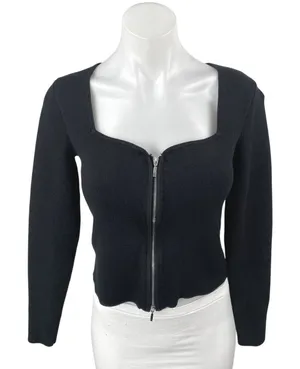 Abercrombie & Fitch Women's Black Zip Up Long Sleeve Crop Cardigan Sweater Top M thumbnail 1