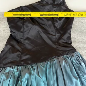 Vintage 80’s Black Teal Satin One Shoulder Prom Dress Sz Small thumbnail 9