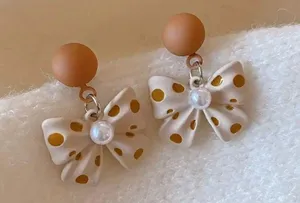 NEW Polka dot coquette bow earrings trendy bow earrings bow jewelry brown bow earrings thumbnail 1