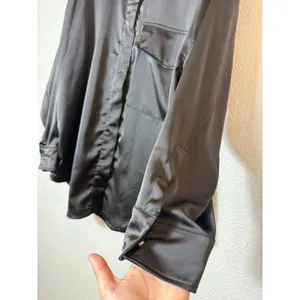 ZARA Black Satin Button Front Shirt Blouse Oversized XL thumbnail 4