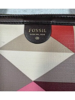Fossil Sydney Shopper Tote Bag Red Multicolor Geometric Pattern with Key Charm thumbnail 5