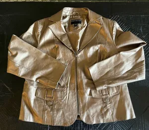 Bernardo Metallic Gold 100% Leather Zip-Front Jacket Size 2X thumbnail 1