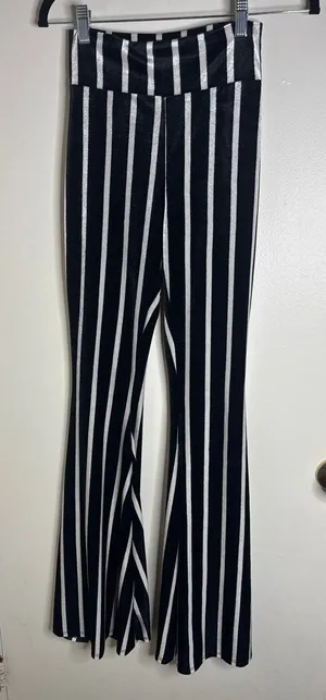 Turquoise Haven Black & White Striped Bell Bottom Flare Pants Boho Western XS thumbnail 1