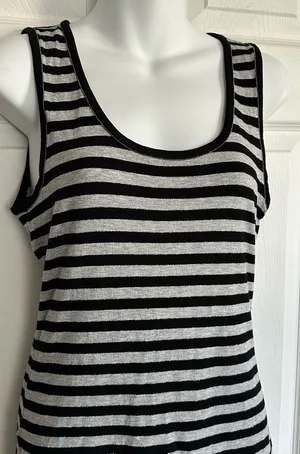 Ann Taylor Striped Black & Gray Glitter Trim Tank Top M thumbnail 2