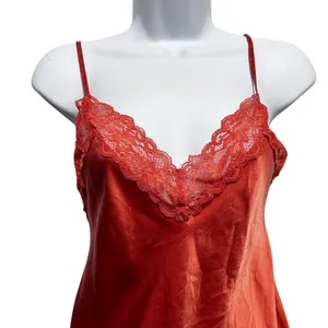 Womens Fairy Indie Satin Lace Trim Babydoll Cami‎ M Burnt Orange Coquette Y2K thumbnail 3