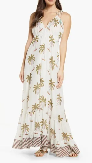 Roller Rabbit Morjim‎ Palm Venezia Maxi Tassel Cream Dress Size Medium thumbnail 1