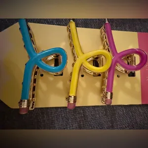 Piper K Pencil Shaped Teacher Assorted Colors Hair Claw Clip Barette Set Viral thumbnail 3
