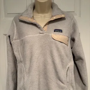 Patagonia Womens Re-Tool Snap-T‎ Polartec Fleece Pullover Jacket Beige Medium thumbnail 3