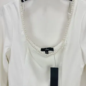 Lulus Luminous Aesthetic White Pearl Bow Long Sleeve Romper Wedding Bridal S NWT thumbnail 10