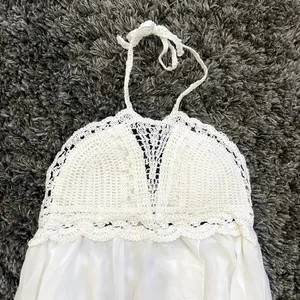 Hekka Croche Halter Maxi Dress in White, Size L​​​​​​​ thumbnail 3