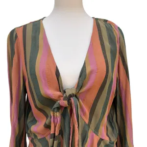 American Eagle Striped Tie Front Boho Shrug Top Long Flutter‎ Bell Sleeve Size M thumbnail 2