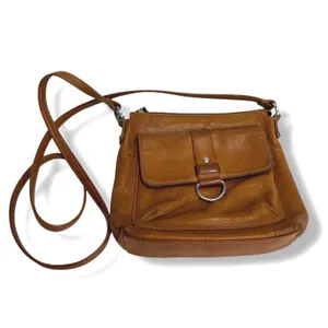 Fossil Genuine Leather Tan Crossbody Bag Ring Detail Front Pocket Womens thumbnail 12