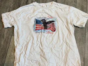 Women's Large American Flag T-Shirt Land of The Free Home of the Brave thumbnail 2