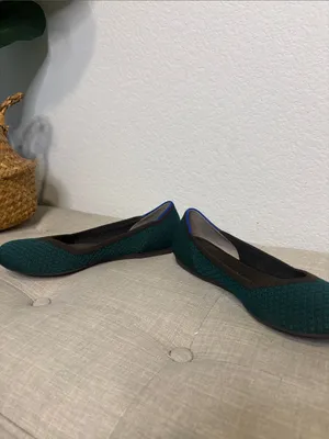 Rothy's emerald green Knit Ballet Flats with Black Trim size 7.5 thumbnail 6