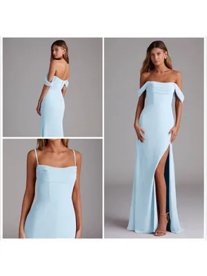 NWT Women's Azazie Saige Chiffon Maxi Dress Size 10 Sky Blue thumbnail 2