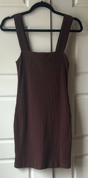 Audrey 3+1 Ribbed Square-Neck Mini Dress in Brown thumbnail 1