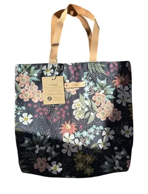 NWT Parker premium cotton with leather straps Floral Tote Bag - Black and Tan thumbnail 1