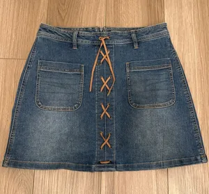 Vintage New York & Company Blue Denim Lace-Up Front Mini Skirt thumbnail 1