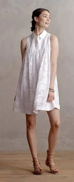 Anthropologie HD In Paris White Floral Lace Poplin Swing‎ Dress thumbnail 1