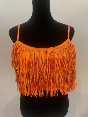 Cloud Ten Fringed Orange Spaghetti Strap Crop Top new large thumbnail 1