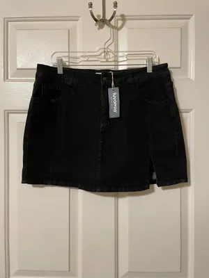NWT! Viral Luvamia Black Denim Mini Skirt Skort with Front Slit and shorts XL thumbnail 2