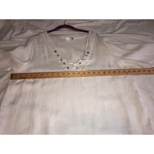 Linen Peasant Top Size 1X White Tunic Long Sleeve Grommet Lace Up Neckline Plus thumbnail 5