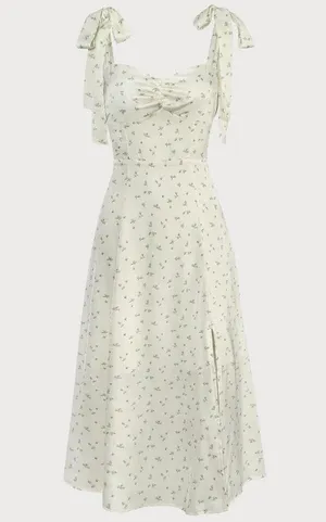 RIHOAS The Light Green Satin Floral Tie Strap Slit Midi Dress S 76 thumbnail 6