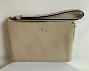 Coach Cream Leather Zip Wristlet Pouch Wallet thumbnail 1