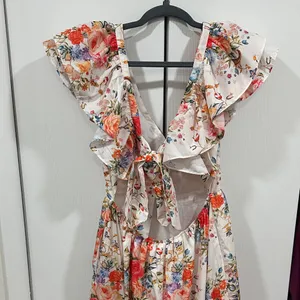 Floral Ruffle Tiered maxi dress Pink Size L thumbnail 6
