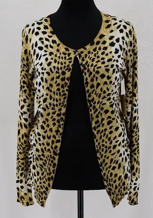 Leopard Animal Print Cardigan Sweater Womens Size M Yellow Black Cheetah thumbnail 1