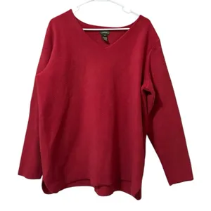 LL Bean Women Size Large‎ Red V Neck Sweater Red Polyester Blend Classic Vintage thumbnail 1