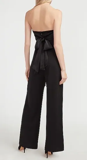 NWT EXPRESS Satin Pieced Strapless Jumpsuit BLACK XS thumbnail 3