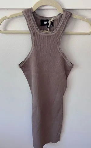 Retrofête Jill Rib Knit Mini Dress Ser O Ya Size Medium Brown Taupe NWT thumbnail 5