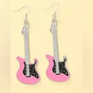 Electric guitar silver plated pink‎ dangle drop earrings faux fashion jewelry thumbnail 8