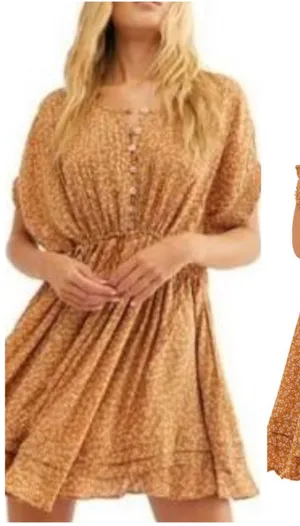 Free‎ People One Fine Day Mini Dress Women S Brown Floral Cottagecore Pleated thumbnail 1