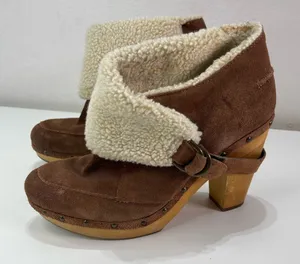 Nine West Vtg America Collection Ankle Boots Faux Fur Cuff Wooden Heel 10M Y2K thumbnail 1