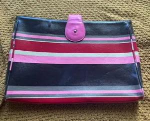 Franklin Covey Black, Pink and Red Striped Laptop Clutch thumbnail 1