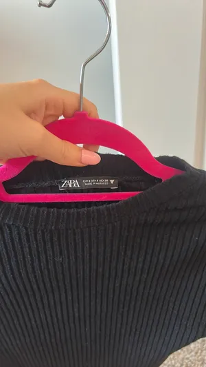 ZARA Black Cropped Ribbed Long Sleeve Top Knit thumbnail 3