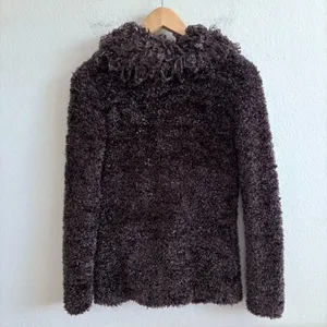 American Vintage MICHELLE NICOLE Vtg Y2K Brown Shaggy Fuzzy Knit Cardigan Sweater Womens Small thumbnail 2