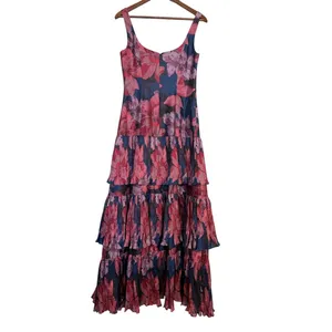 Hutch Luna Tiered Pleated Floral Maxi Dress Navy Pink Size 6 NWT thumbnail 4
