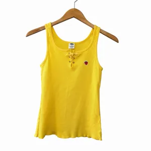 VTG Y2K Old Navy Womens Embroidered Strawberry Ribbed Lace Up Tank Size M Yellow thumbnail 2