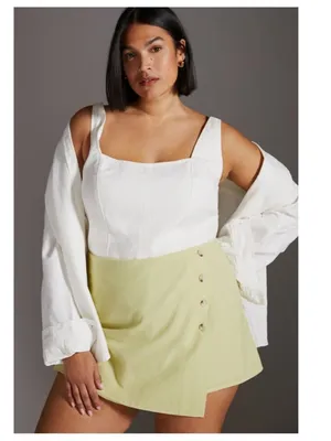 Anthropologie  Flat White Button Wrap Mini Skort thumbnail 3