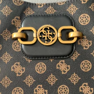 GUESS Black and Brown Monogram Chain-Handle Tote thumbnail 6